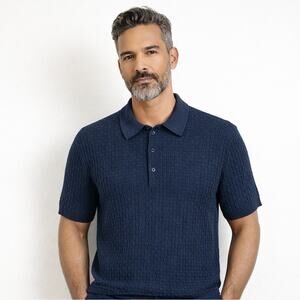 MR TURK Textured knit Polo Shirt in Navy blue size Medium